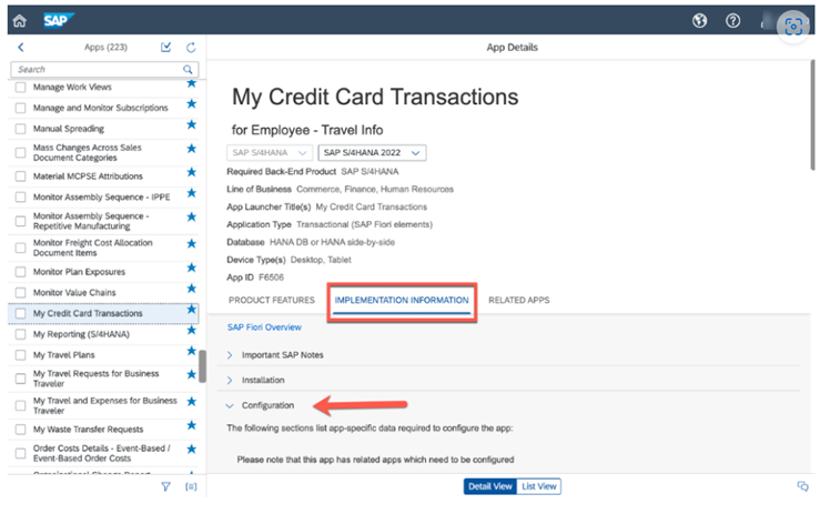 F6506 My Credit Card Transactions Implementation Tab SAP Fiori