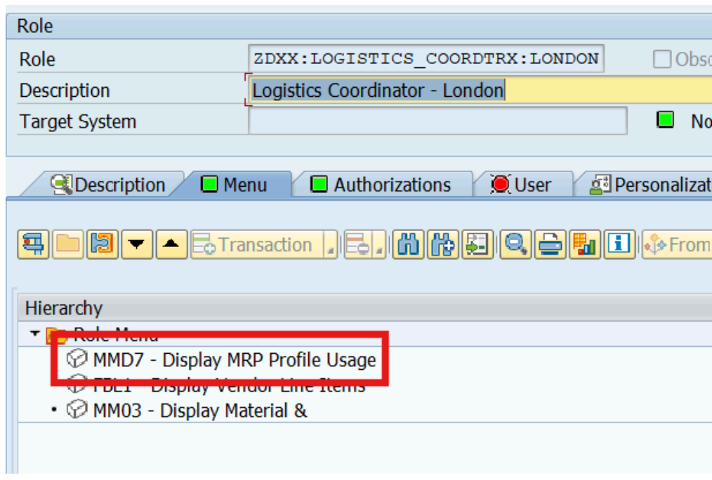 SAP Derived role inherits the tcode addition